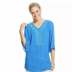 Lilly Pulitzer Target Teal Boho Tunic Gauze Top Swim Cover Up Blouse V-Neck XS